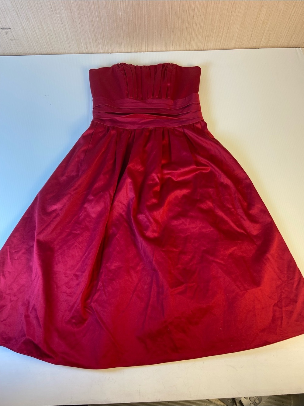 David’s Bridal Red Strapless Cotton Sateen Bridesmaid Dress Size 2
